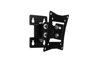 LCD monitör, plazma TV ve LED ekran aygıtı için duvar bağlanma parantezlerinin siyah renkli parçaları. Beyaz arka planda izole edilmiş. Boşluğu kopyala.