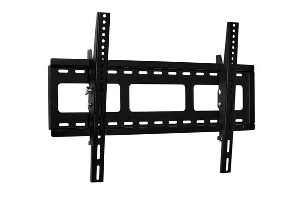 Beyaz arka plan izolasyonu için siyah parantez. LCD monitör, plazma TV ve LED ekran aygıtı için duvar bağlanma parantezlerinin siyah renkli parçaları. Beyaz arka planda izole edilmiş. Boşluğu kopyala.