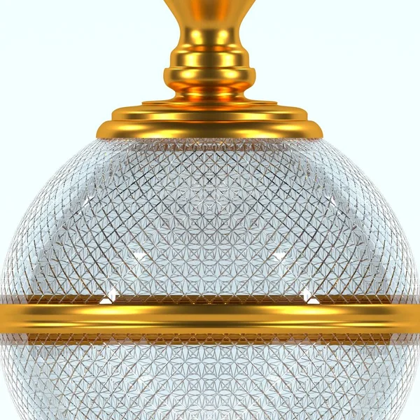 水晶花瓶与黄金 球状花瓶 一个金黄色花瓶在白色背景上的三维建模和可视化 3D渲染 — 图库照片