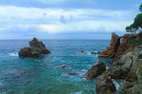 Uitzicht Kliffen Aan Middellandse Zeekust Lloret Mar Catalonië Spanje — Stockfoto