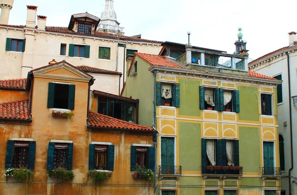 Venetian houses with flowers on the balconies — Stock Image Venetian Houses Flowers Balconies Stock Photo