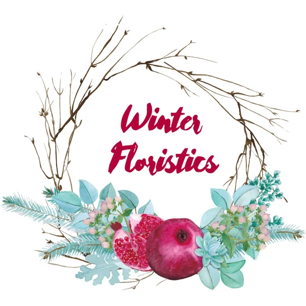 Winter-Aquarell floristische Komposition — Stockvektor