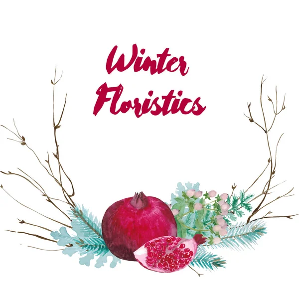 Winter-Aquarell floristische Komposition — Stockvektor