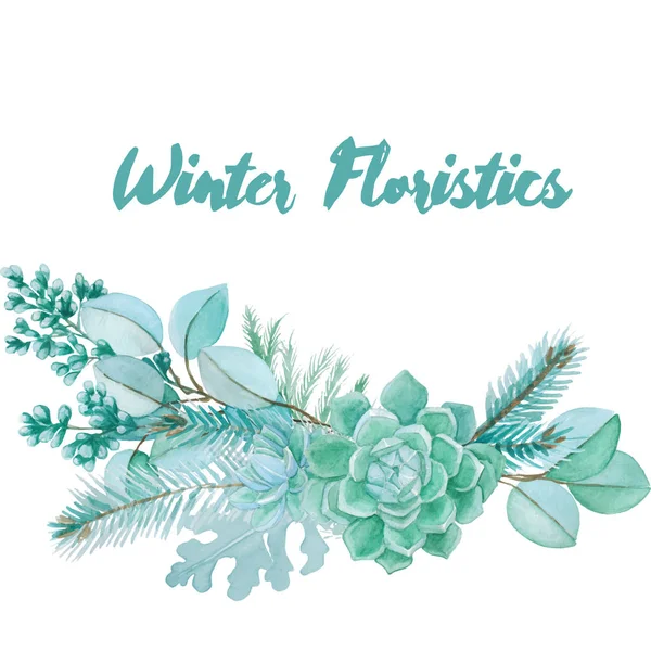 冬天水彩植物区系组成 — 图库矢量图片