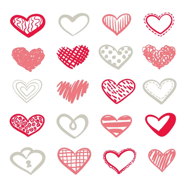 Conjunto de corazones de Doodle vectorial — Vector de stock