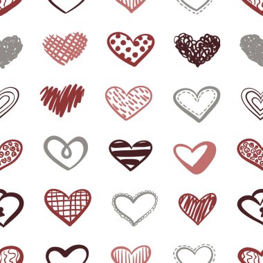 Kalpler Dikişsiz desen vektör Doodles