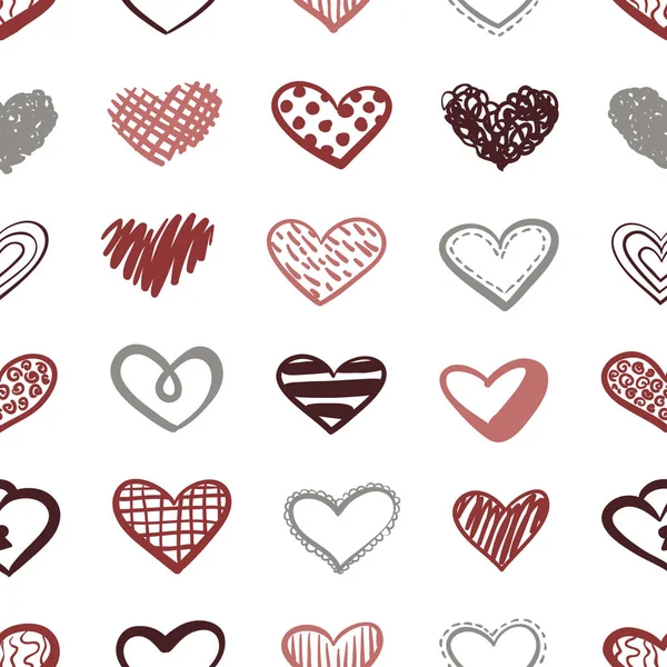 Vector Doodles Hearts Seamless Pattern — Stock Vector