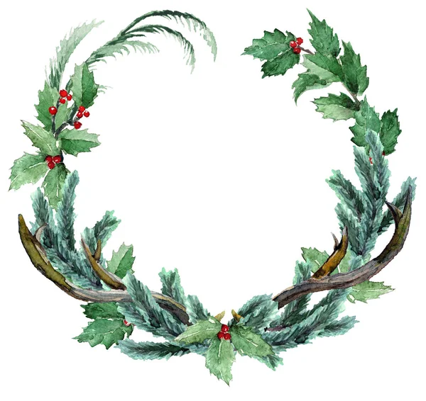 Watercolor Scandinavian Christmas Wreath — Stock Photo, Image