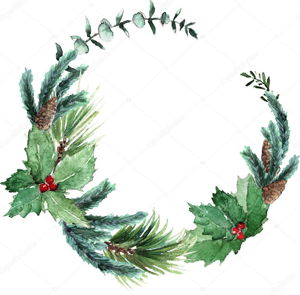 Watercolor Scandinavian Christmas Wreath