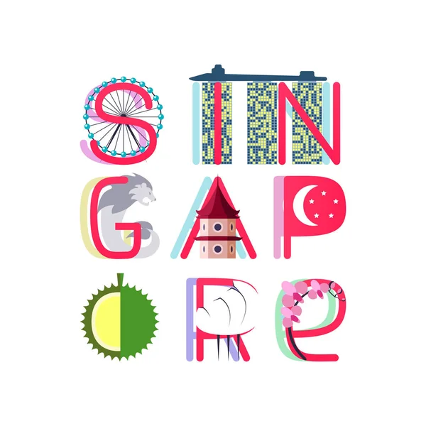 Τίτλος Σιγκαπούρης με σύμβολο πολιτισμού εικονογράφηση banner — Διανυσματικό Αρχείο