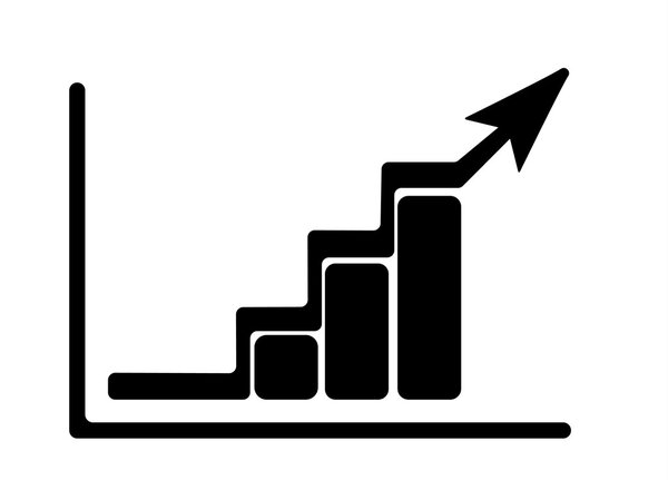 Growing up graphic with rising arrow and diagram. Black flat icon. Vector illustration