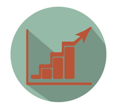 Çubuk grafik simge yükselen ok ile büyüyor. Gölge ışık mavi daire.