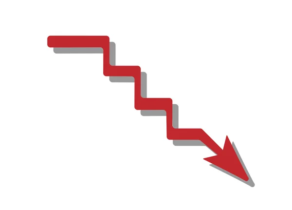 Flecha vermelha apontando para baixo mostrando crise. Ilustração vetorial — Vetor de Stock