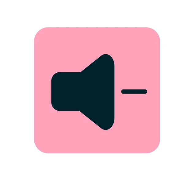 Volume para baixo media player ícone ilustração. Ícone rosa. Ilustração vetorial — Vetor de Stock