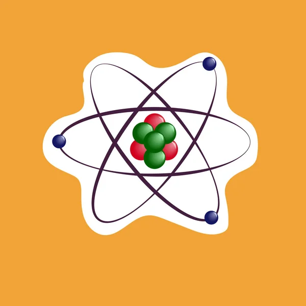 Atom etiket simge turuncu zemin üzerine. Vektör çizim. Düz tasarım.