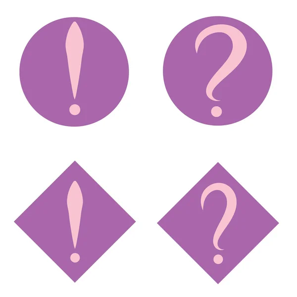 Zestaw różowy pytanie i wykrzykników w fioletowy circle i square. Wektor ikona. Płaska konstrukcja stylu — Wektor stockowy