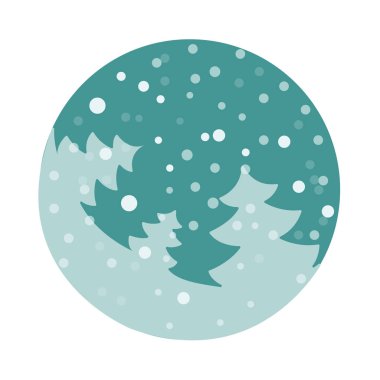 Kar taneleri ile düz köknar ağacı. Vektör çizim. Koyu mavi zemin üzerine mavi çam