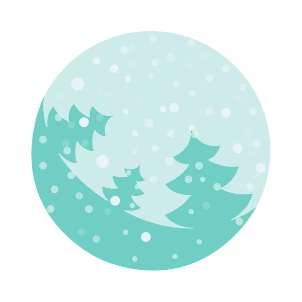 Fir tree flat with snowflakes. Vector illustration. Turquoise fir on light background — Stock Vector