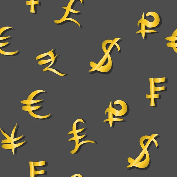 Seamless mönster av viktigaste pengar valuta tecknar samma storlekar på grå. Vektorillustration — Stock vektor
