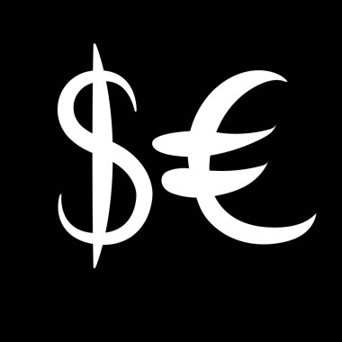 Beyaz ana para belirtileri ayarlayın. Dolar ve euro siyah arka plan üzerine belirtisi. Vektör çizim