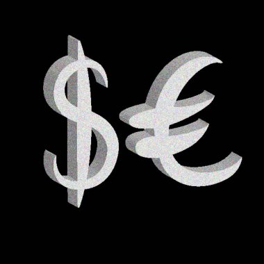 Beyaz birim kümesi temel para birimi işaretleri. Dolar ve euro siyah arka plan üzerine belirtisi. Vektör çizim