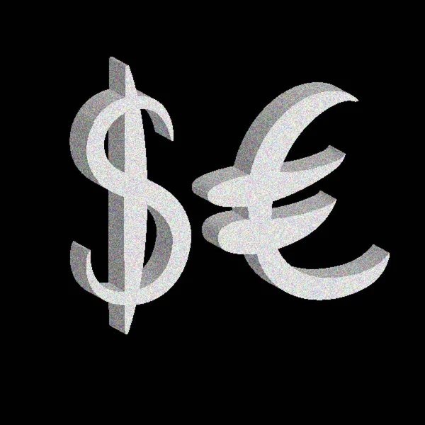 Ensemble de volumes blancs de signes monétaires principaux. Signes de dollar et d'euro sur fond noir. Illustration vectorielle — Image vectorielle