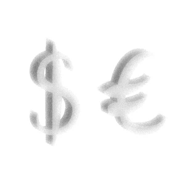 Ensemble de fumée grise des principaux signes de devise. Volume signes de dollar et d'euro sur fond blanc avec ombre. Illustration vectorielle — Image vectorielle