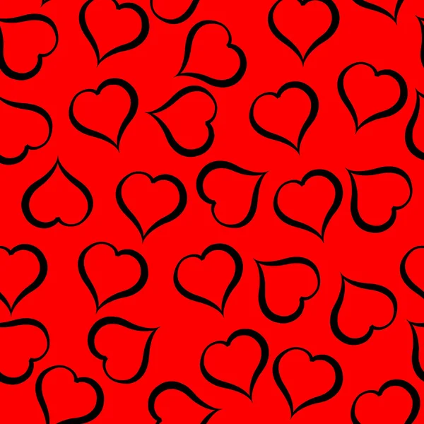 Czarny serce wzór na czerwonym tle. Ilustracja — Wektor stockowy