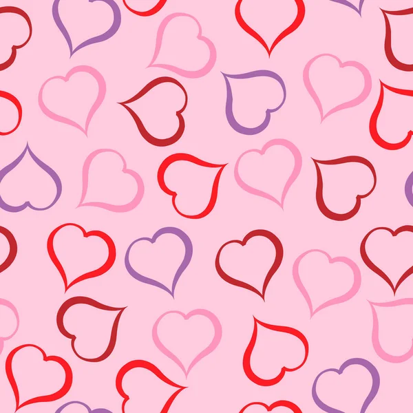 Diferentes corazones de color patrón sobre fondo rosa. Ilustración — Vector de stock