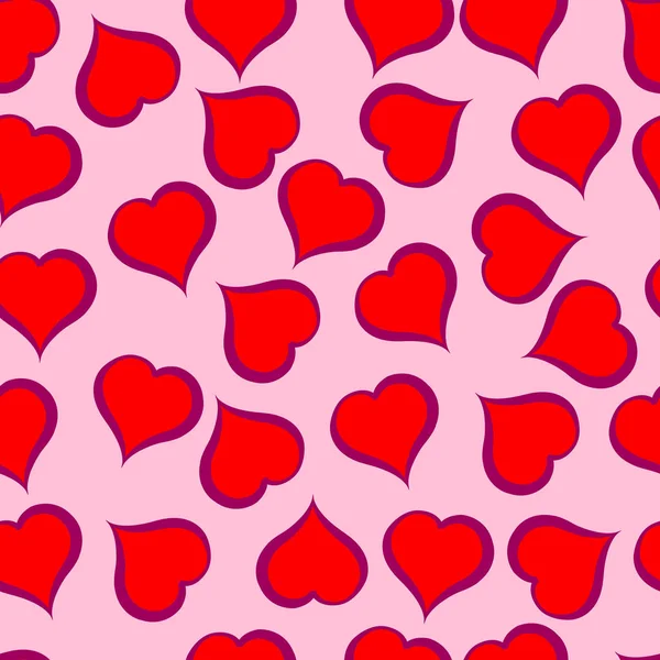 Czerwone serca wzór na różowym tle. Ilustracja — Wektor stockowy