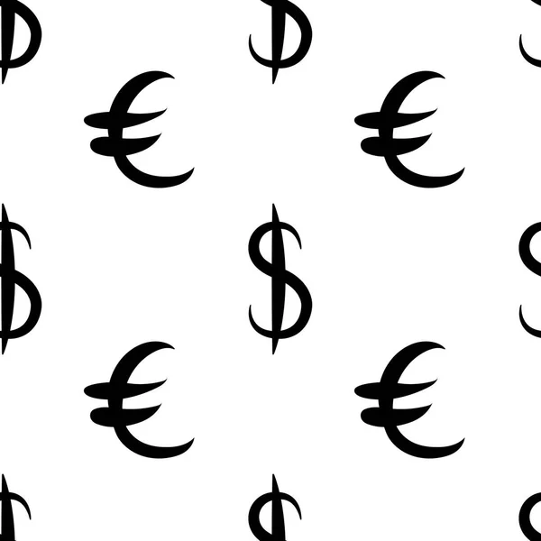 Dollaro nero e euro. Schema senza soluzione di continuità. Illustrazione vettoriale — Vettoriale Stock