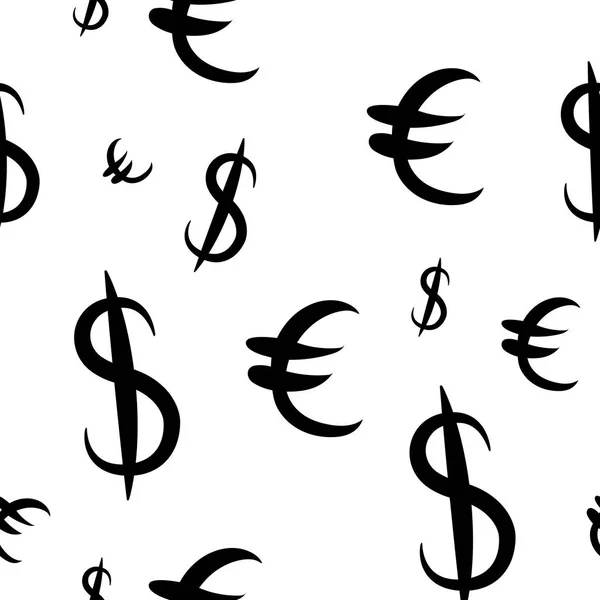 Dollaro nero e denaro in euro di diverse dimensioni. Schema senza soluzione di continuità. Illustrazione vettoriale — Vettoriale Stock