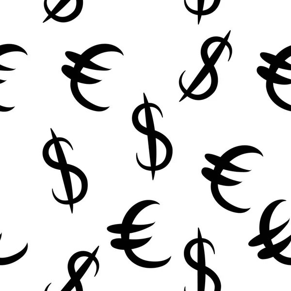 Dollaro nero e denaro in euro le stesse dimensioni. Schema senza soluzione di continuità. Illustrazione vettoriale — Vettoriale Stock