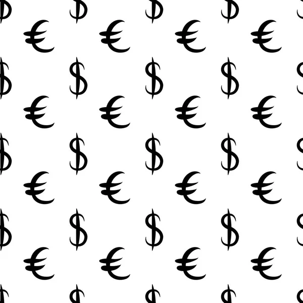 Fekete dollár és az euro money kis méretben. Varrat nélküli mintát. Vektoros illusztráció — Stock Vector