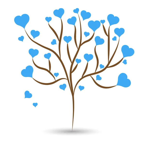 Mavi kalp ile aşk ağacı farklı boyutlarda beyaz zemin üzerine bırakır. Vektör çizim — Stok Vektör