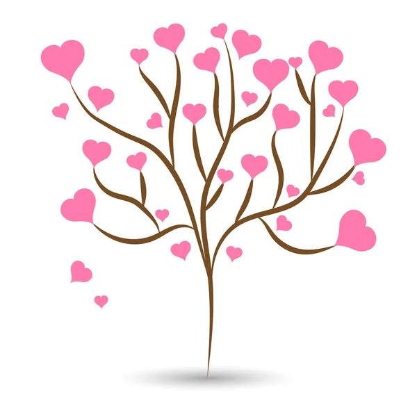 Árbol de amor con corazón rosa deja diferentes tamaños sobre fondo blanco. Ilustración vectorial — Vector de stock