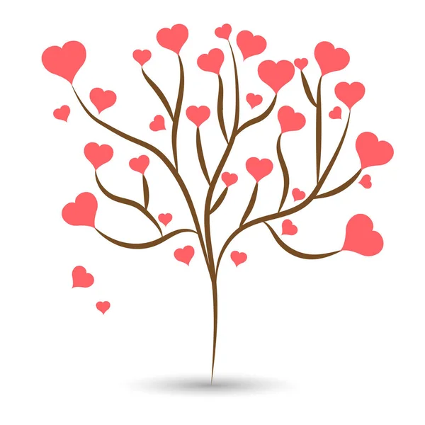 Love tree with red heart leaves different sizes on white background. Vector illustration — Stock Vector