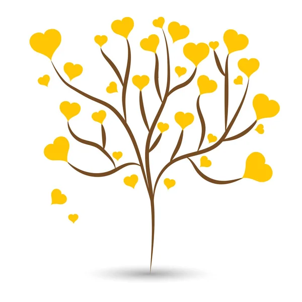 Tr ağaç sarı kalp ile farklı boyutlarda beyaz zemin üzerine bırakır. Vektör çizim — Stok Vektör