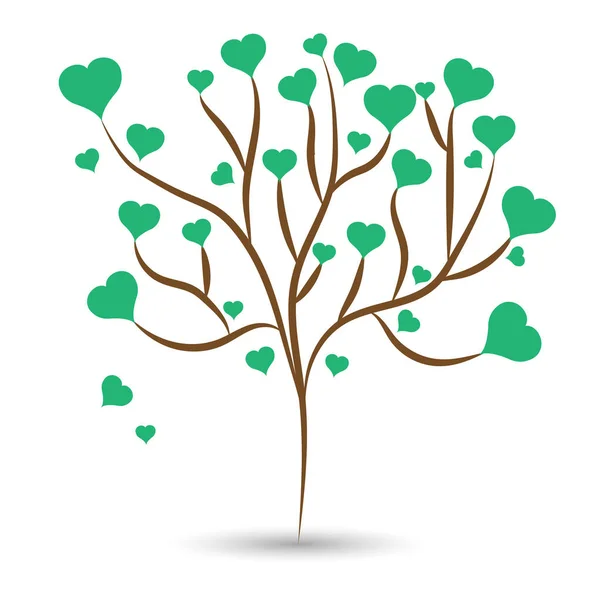 Love tree with green heart leaves different sizes on white background. Vector illustration — Stock Vector
