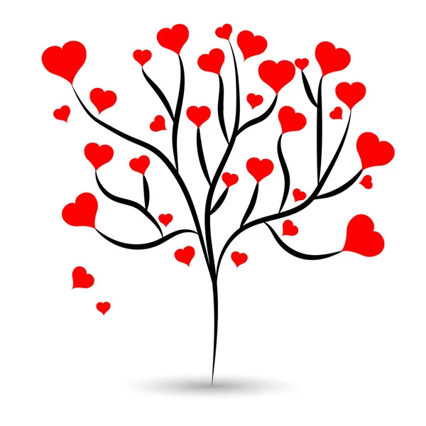 Love tree with hot red heart leaves different sizes on white background. Vector illustration — Stock Vector