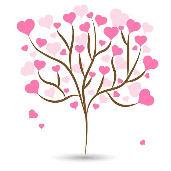 Beautiful love tree with pink heart leaves different sizes on white background. Vector illustration — Stock Vector