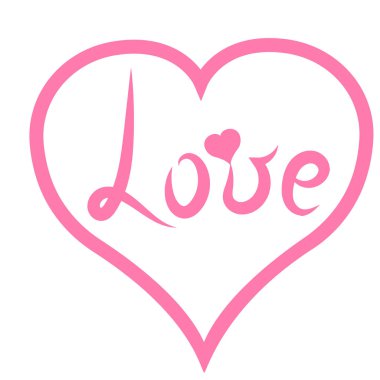 El yazısı. Pembe Word'de 'Love' hafif pembe kalp yazı. Kalp romantik stiliyle. Vektör çizim