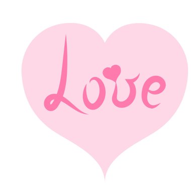 El yazısı. Pembe Word'de 'Love' hafif pembe kalp yazı. Kalp romantik stiliyle. Vektör çizim