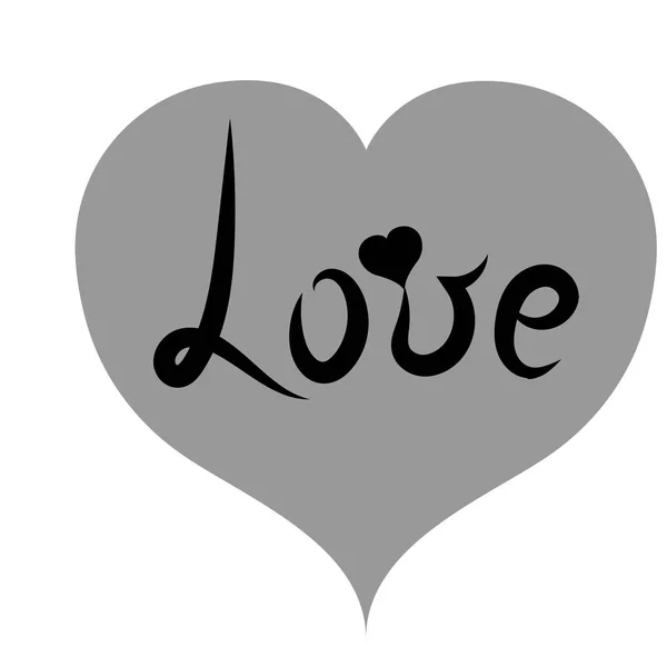 Handschrift. Schriftzug schwarzes Wort "Liebe" in grauem Herzen. romantischer Stil mit Herz. Vektorillustration — Stockvektor