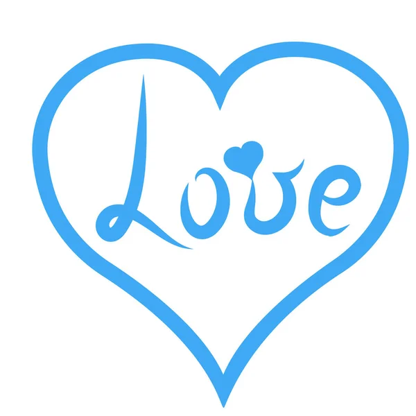 Handwriting. Lettering blue word 'Love' in light blue heart. Romantic style with heart. Vector illustration — Stock Vector