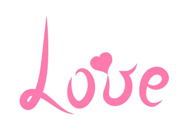 Handschrift. Schriftzug rosa Wort "Liebe". romantischer Stil mit Herz. Vektorillustration — Stockvektor