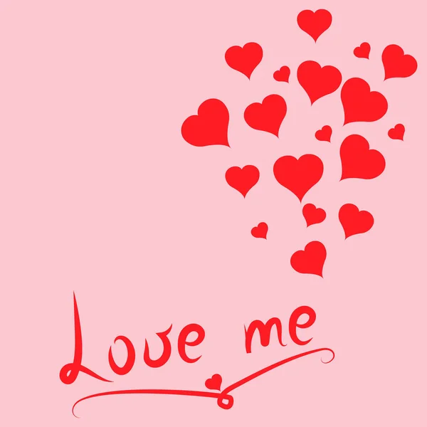 Love Me postcard with red hearts. Valentine's day. Pink background. Vector illustration — Stock Vector