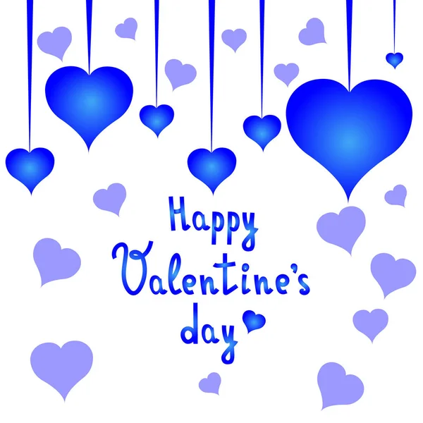 Happy Valentine's day postcard with blue hearts. Valentine's day. White background. Vector illustration — Stock Vector