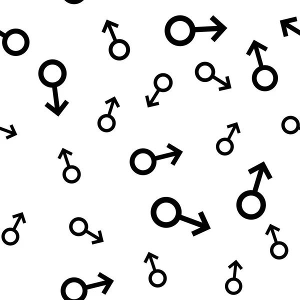 Patrón sin costuras con los símbolos masculinos negros. Hombres pequeños signos de diferentes tamaños. Iconos de género. Ilustración vectorial — Archivo Imágenes Vectoriales