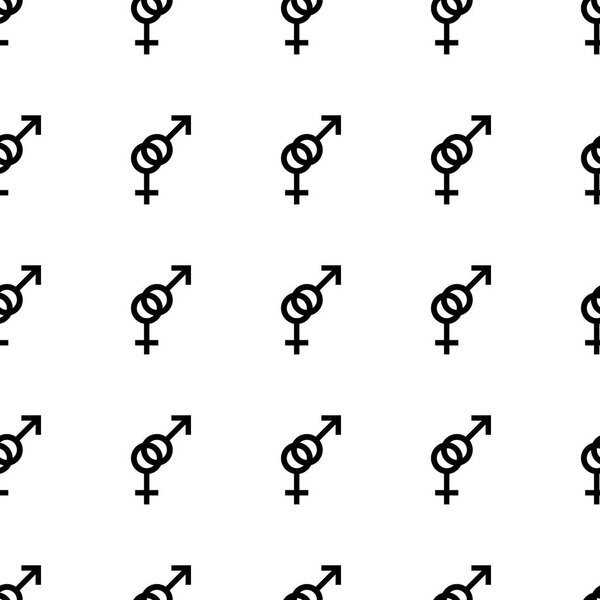 Seamless pattern. Female and male romantic collection. Female and male black small signs same sizes. Gender icons. Vector illustration